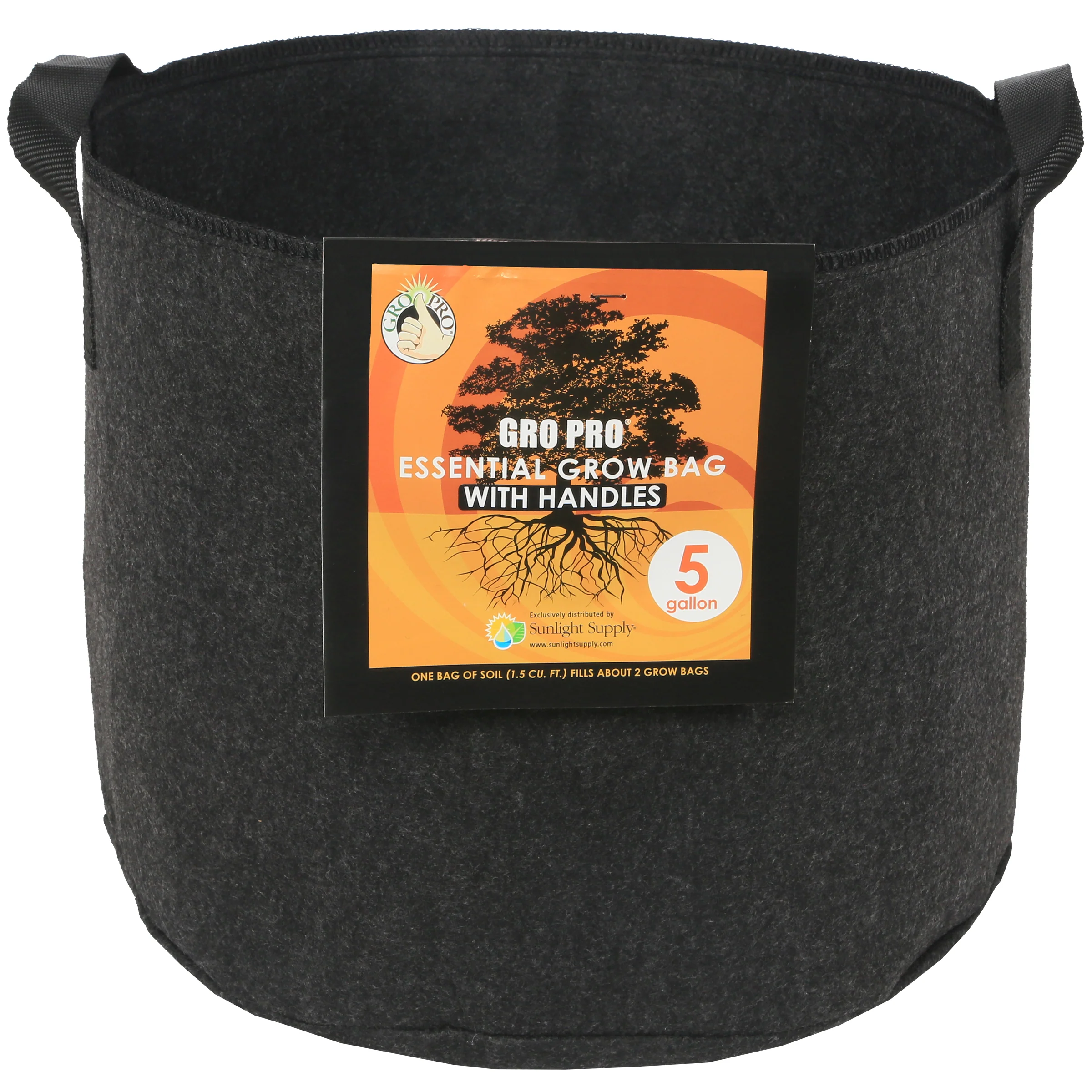 Gro Pro Essential Round Fabric Pots with Handles - Black - Image 2