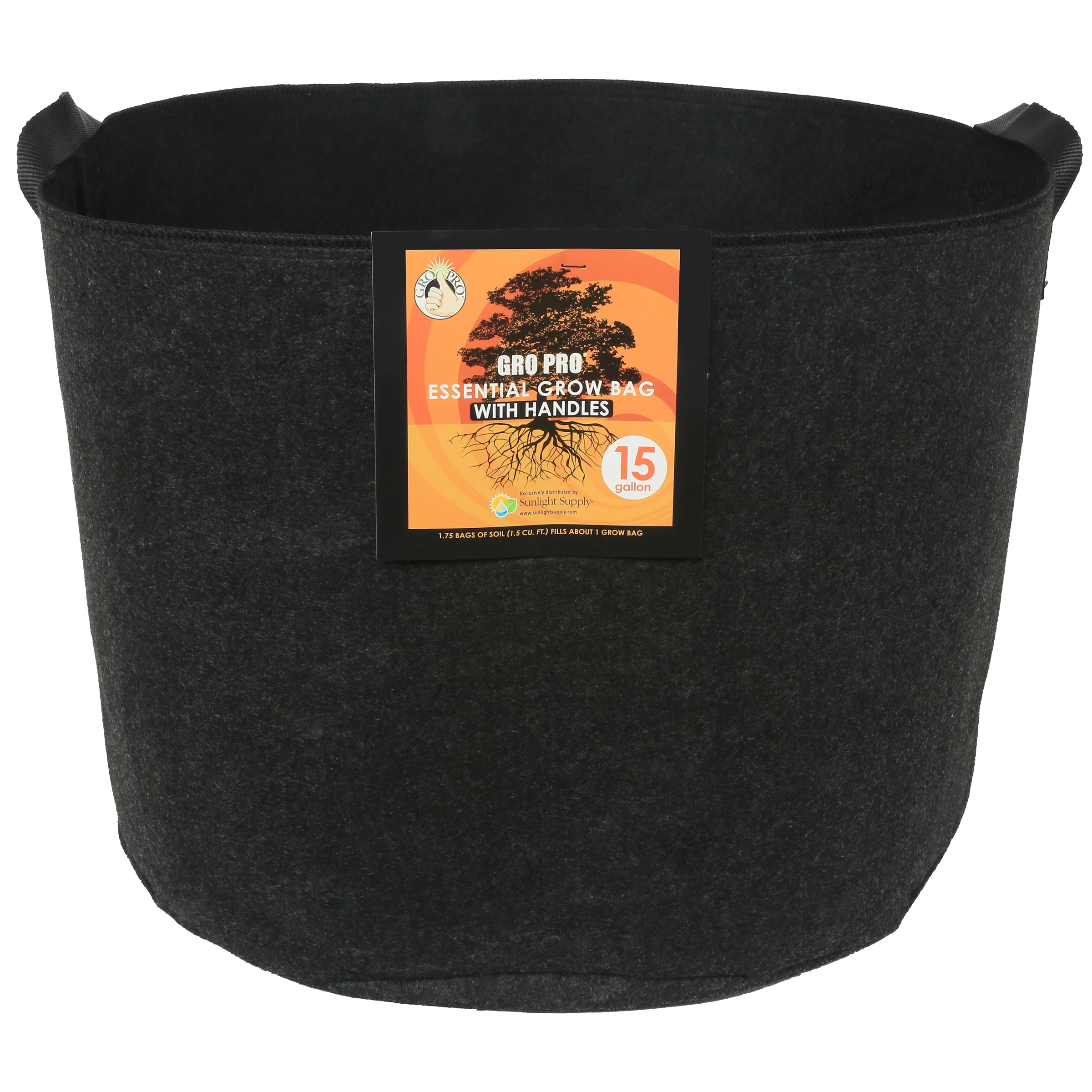Gro Pro Essential Round Fabric Pots with Handles - Black - Image 5