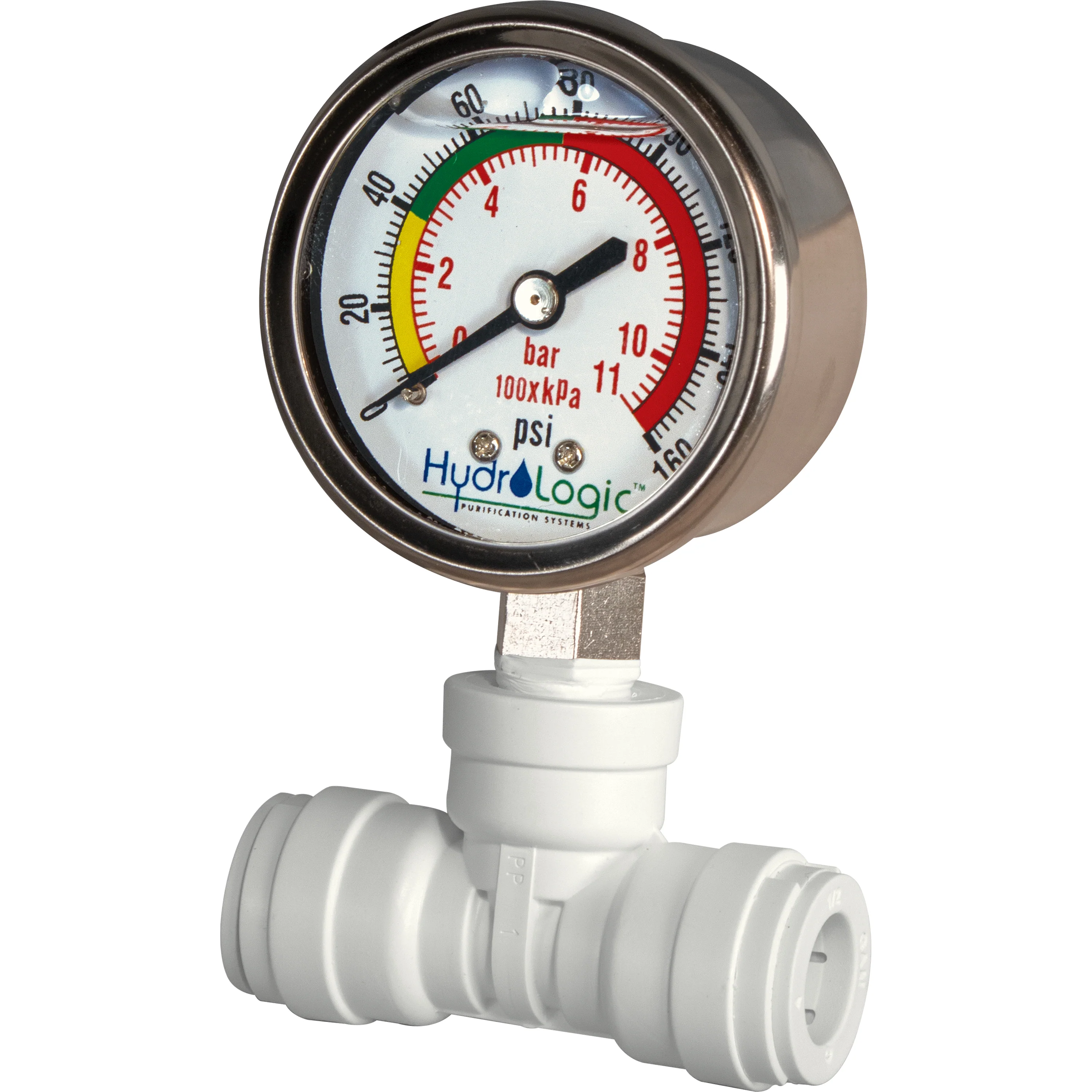 Hydro-Logic Pressure Gauge Kit 1/2" QC Tee liquid filled for Evolution RO